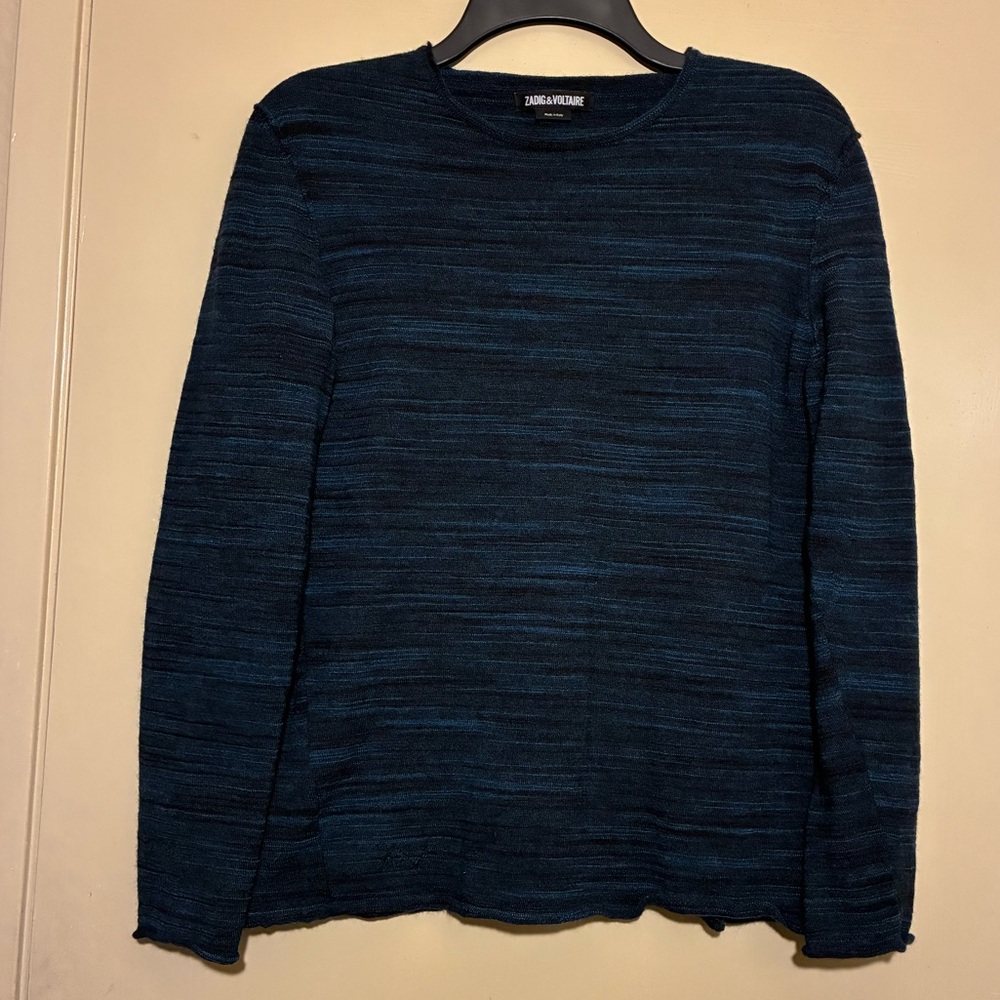 Zadig & Voltaire Blue Timo Wool Blend Striped Sweater Pullover Layer Sz S